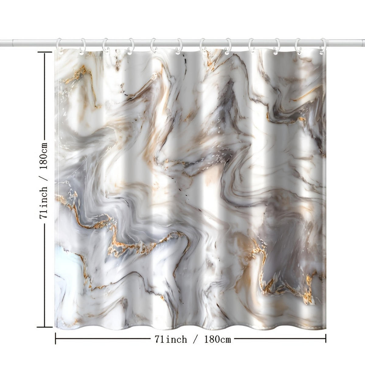 DUSCHVORHANG Goldfarben Grau Marmor modern abstrakt wasserdicht mit Haken - Grau, Textil (180/180cm) - MCBOSON