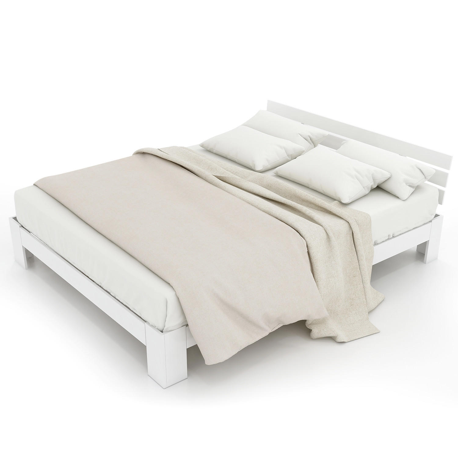 HOLZBETT 140/200 cm aus massiver Fichte mit Lattenrost und Stauraum - Weiß, Holz (140/200cm) - OKWISH