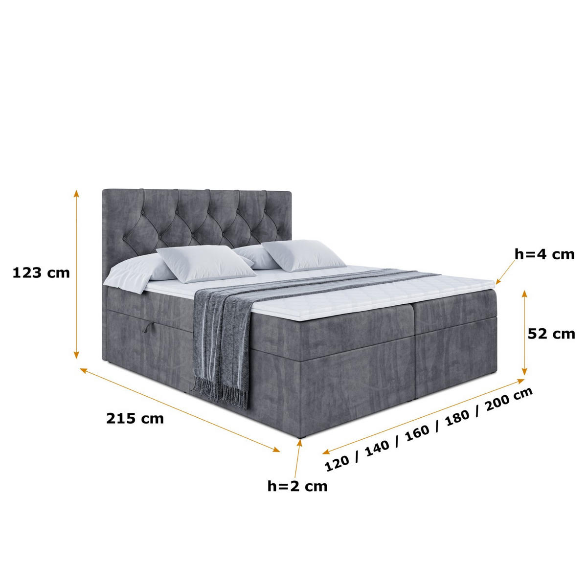 BOXBETT mit Matratze H3 und Lattenrost - MIRAGE - 160x200 Dunkelgrau - Dunkelgrau, Holzwerkstoff (160/200cm) - ALTDECOR