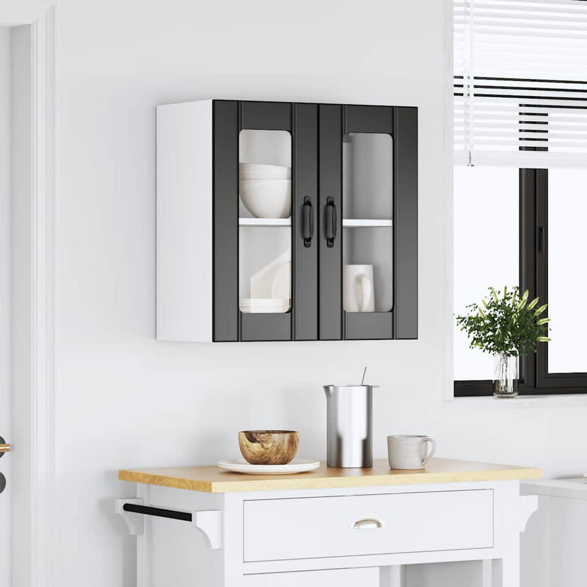 KÜCHEN-HÄNGESCHRANK Mit Glastür Schwarz Holzwerkstoff - Schwarz, Holzwerkstoff (31/60/60cm) - vidaXL