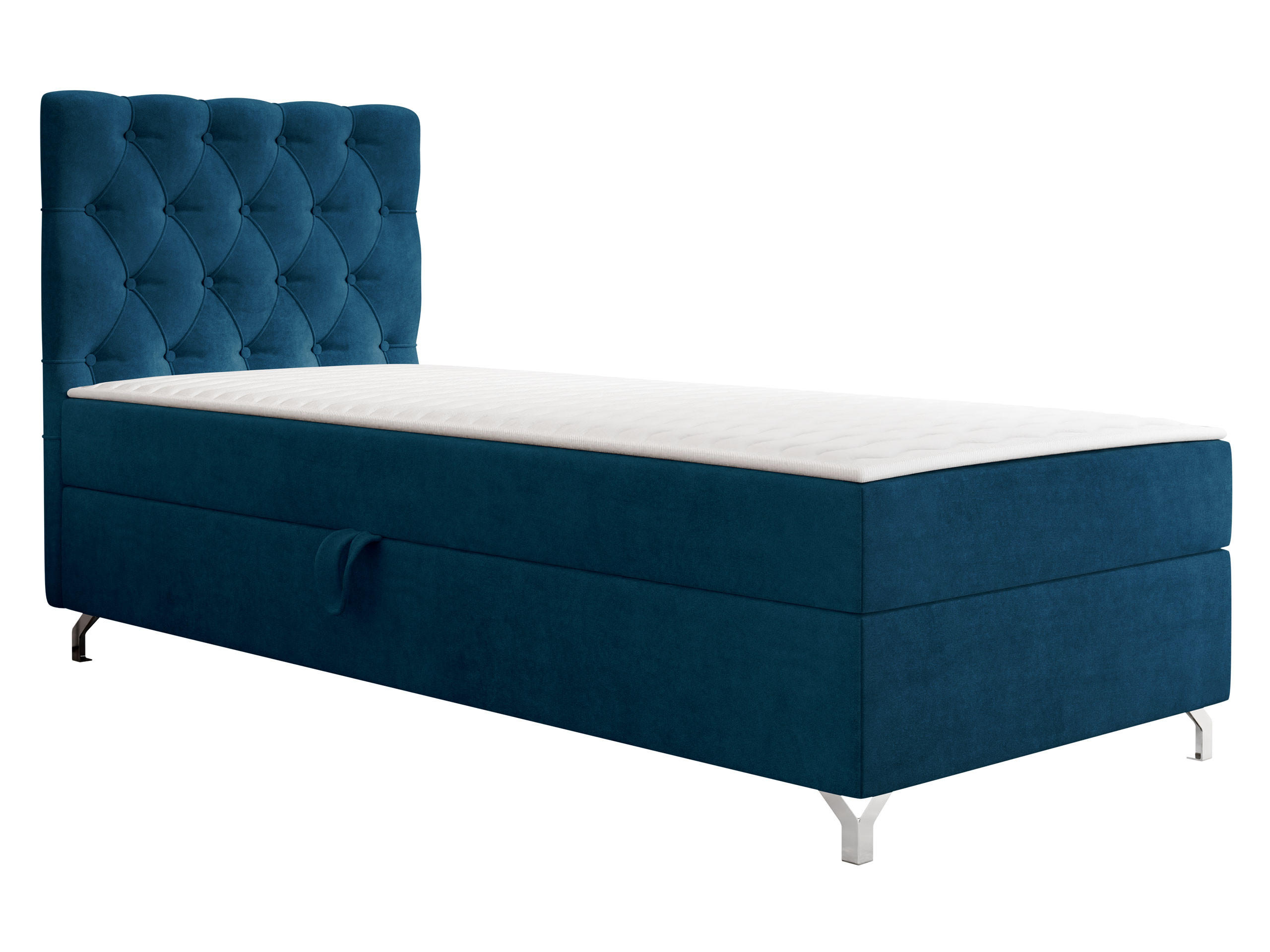 BOXBETT Chester 1, Seite: Links - Silberfarben/Dunkelblau, Holz/Textil (90/200cm) - MIRJAN24