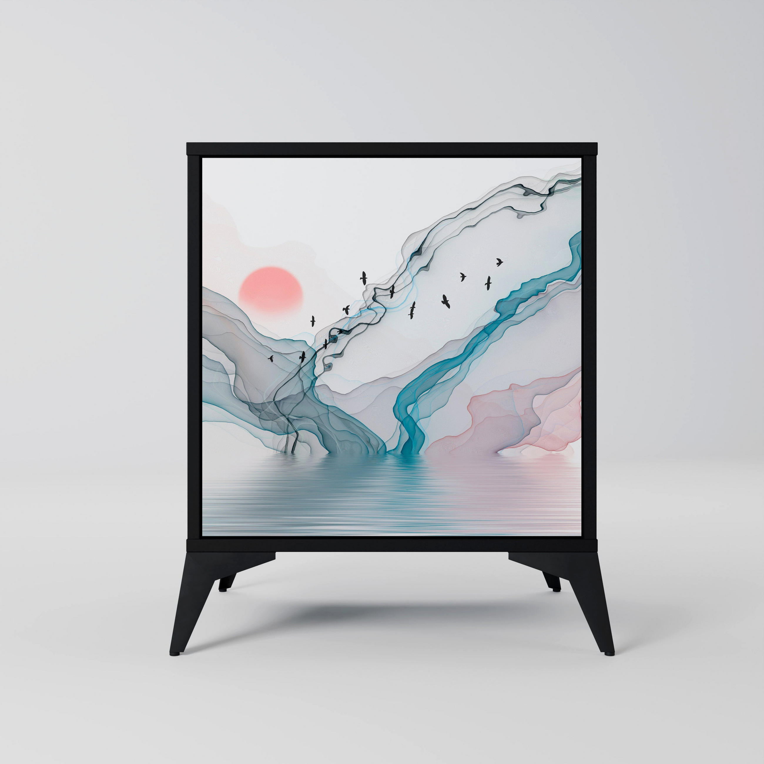 SIDEBOARD VELVET CROSSING, Schwarz, 57,5x42x70,5 cm, Schwarze Metall-Sternfüße - Multicolor/Schwarz, Holzwerkstoff/Metall (57.5/70.5/42cm) - SpaceRebels