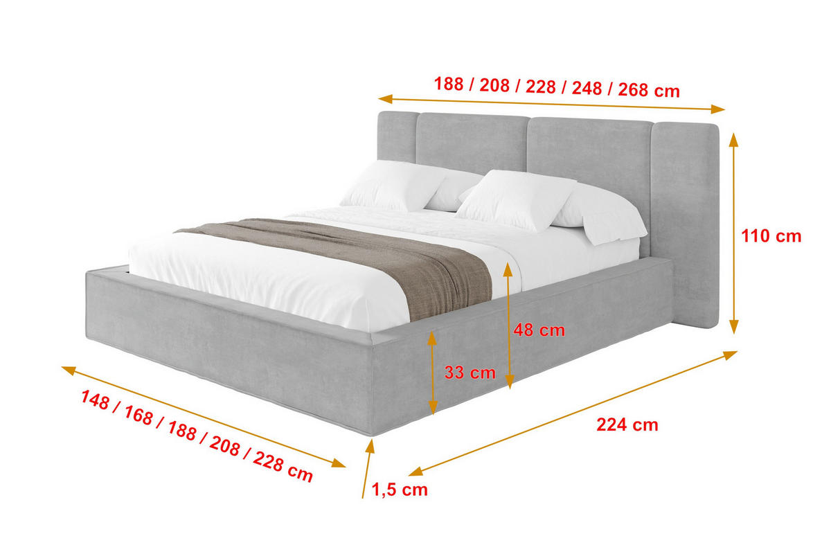 POLSTERBETT mit Bettkasten und Lattenrost, Boxbett ohne Matratze - RIVO 180x200 Grau - Hellgrau, Holzwerkstoff/Textil (180/200cm) - ALTDECOR