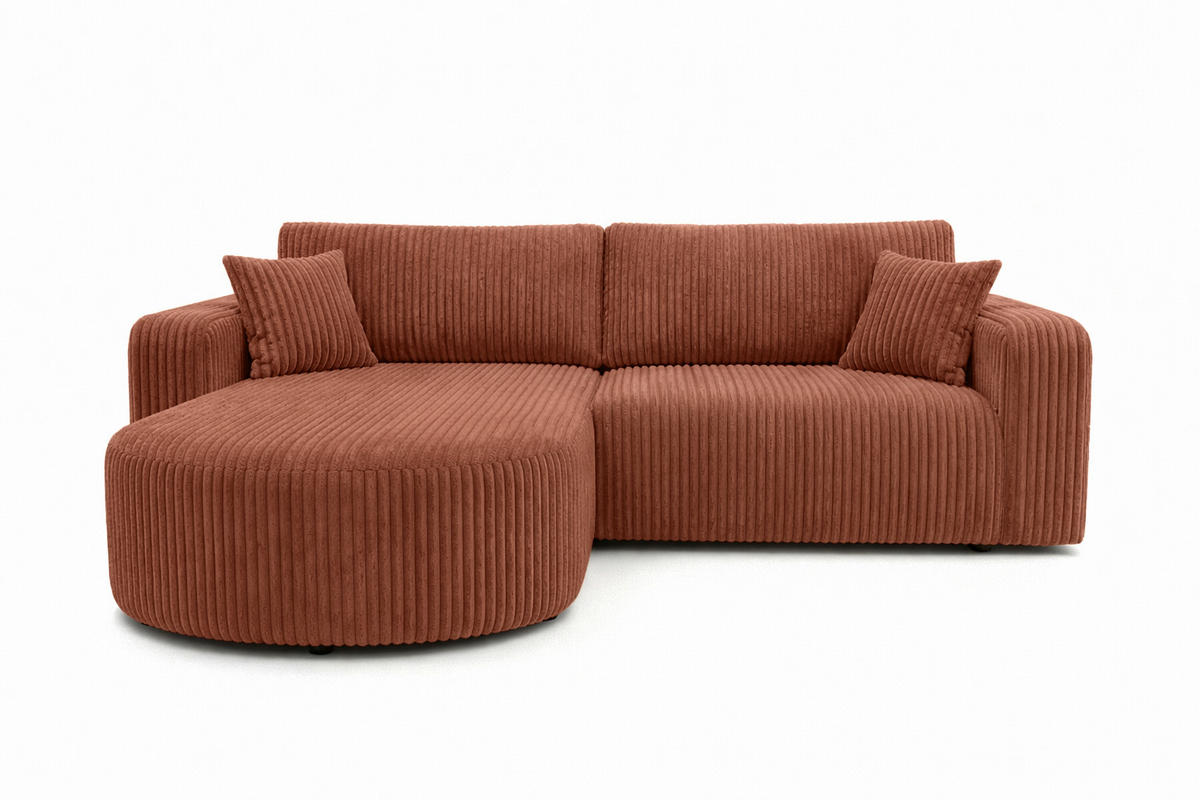 ECKSOFA Mit Schlaffunktion, Cordstoff Tilia, Kupfer, Links, ROUND ONE - Orange, Holz (244/175cm) - Kaiser Möbel