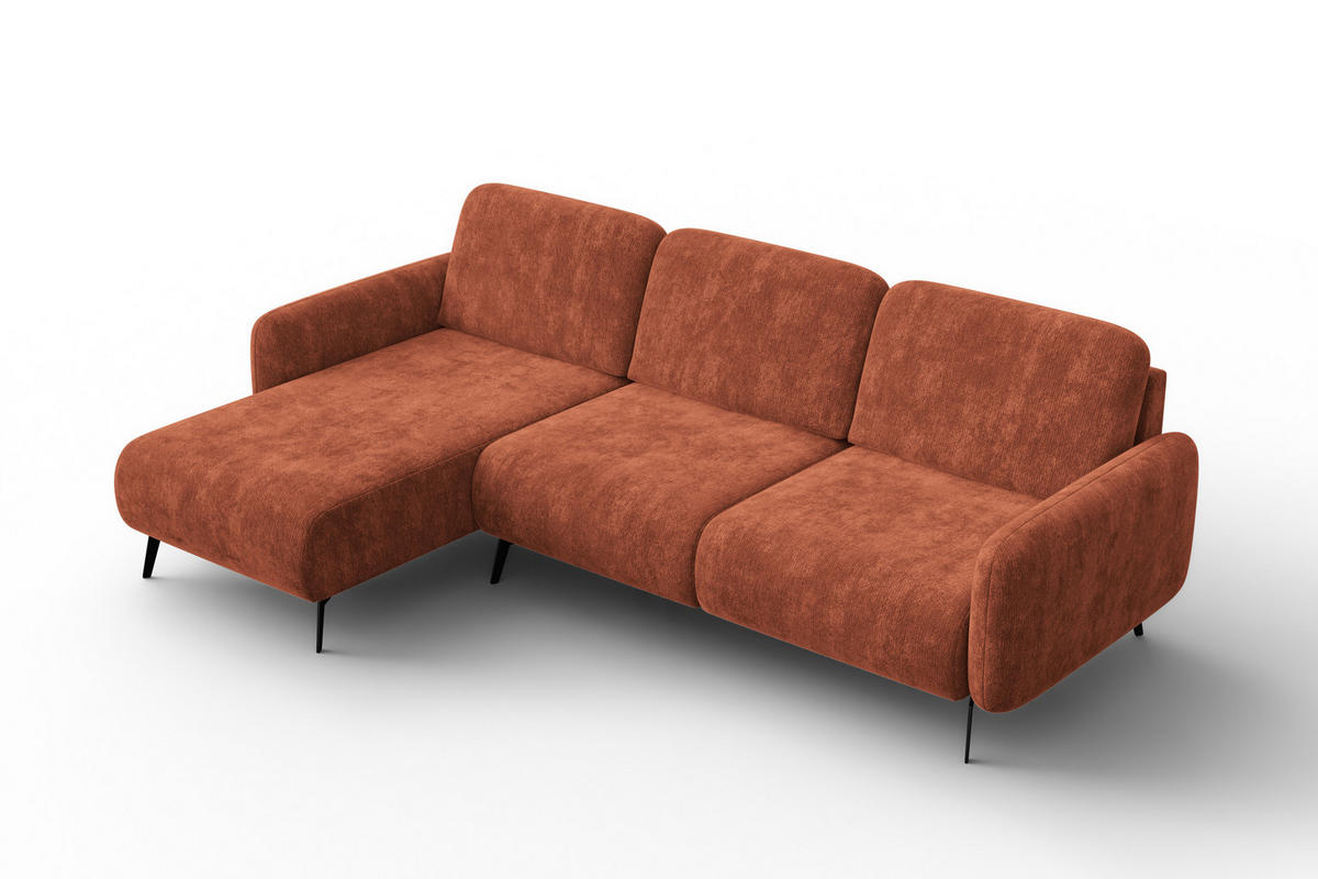ECKSOFA FEBE 4-Sitzer LINKS, rostroter Chenille-Stoff - Rostfarben/Schwarz, Holz/Textil (264/157cm) - Wozimo