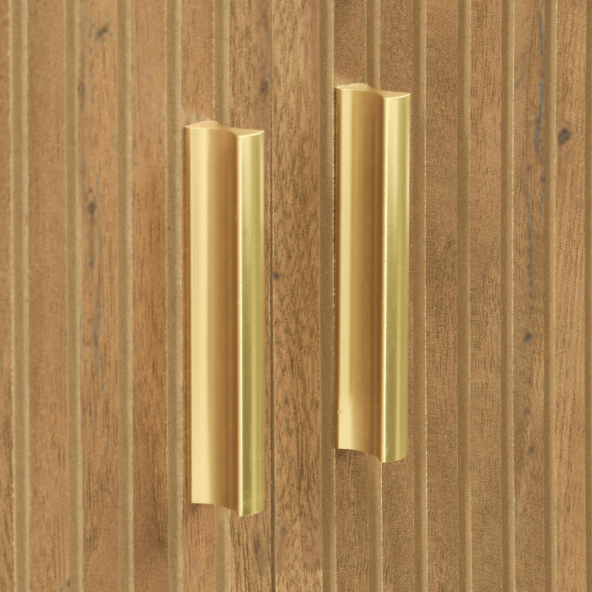 LOWBOARD TV-Schrank Walnuss Rattan Schiebetür mit Stauraum Gold Akzente Boho Retro Design Holz/Spanplatte - Naturfarben, Holzwerkstoff (175/45/38cm) - EVRYAE