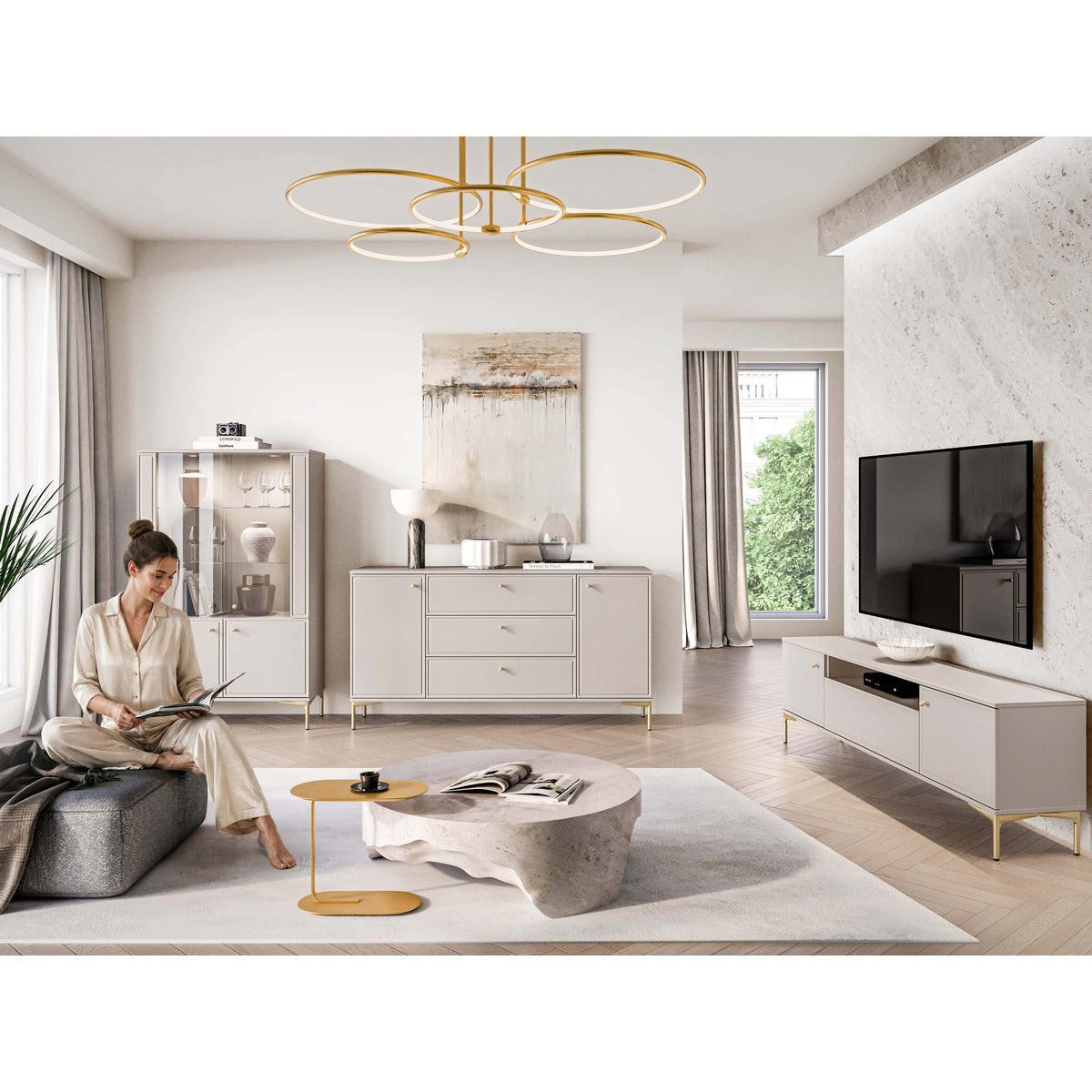 hi-markt Wohnzimmer Kaschmir, Sand 180x53x34 cm