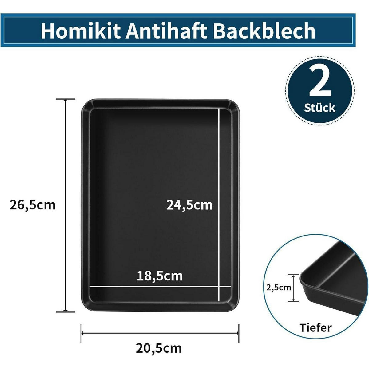 BACKBLECH 2er Set Antihaft Karbonstahl 26,5 cm - Schwarz, Metall (20.5/2.5/26.5cm)
