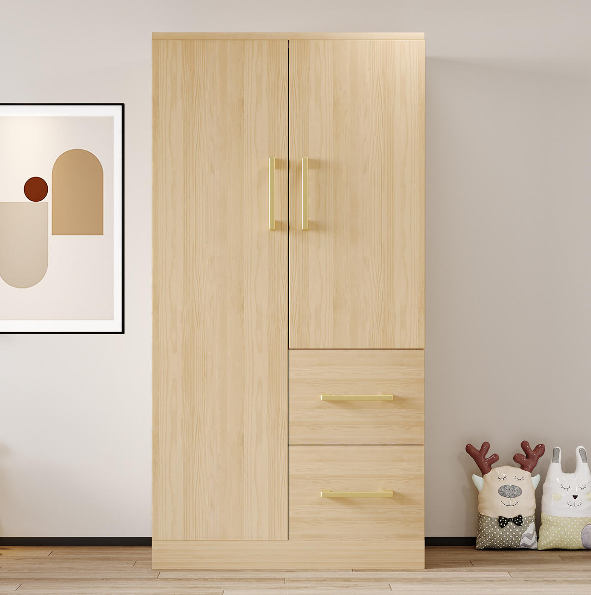 KLEIDERSCHRANK 70/135/40 cm in Holzfarbe aus Holz mit 2 Schubladen - Naturfarben, Holz (40/135/70cm) - OKMYHOME