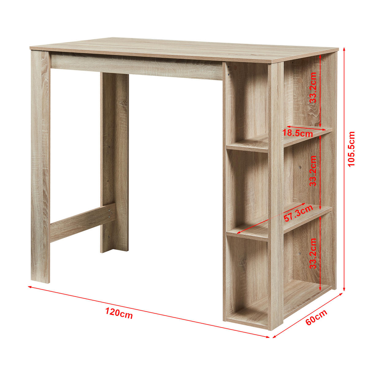 BAROVÝ STŮL Danderyd - barva dubu, kompozitní dřevo (60/120/105.5cm) - [en.casa]