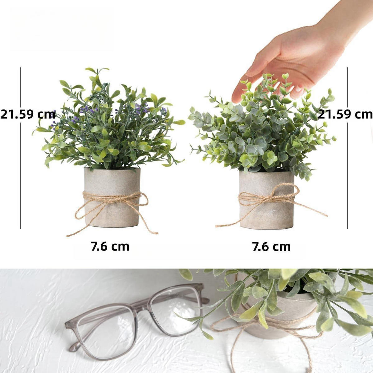KUNSTPFLANZEN 3-teiliges Set Eukalyptus mit braunem Topf - Multicolor, Kunststoff (15cm)