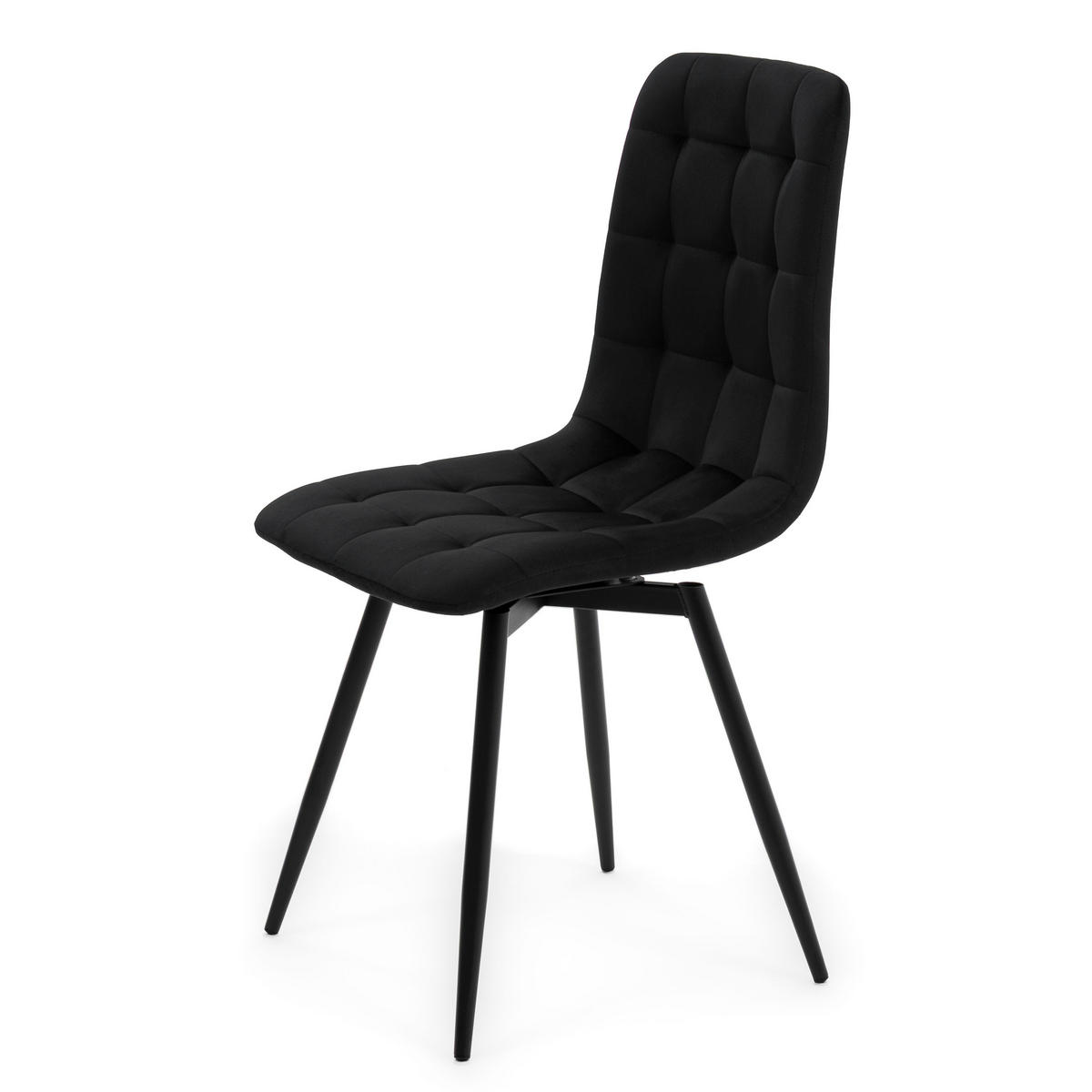 STUHL ARCO drehbar gepolstert mit Steppung - schwarz - Samt Velours - Schwarz, Textil/Metall (46/90/51cm) - NEW HOME