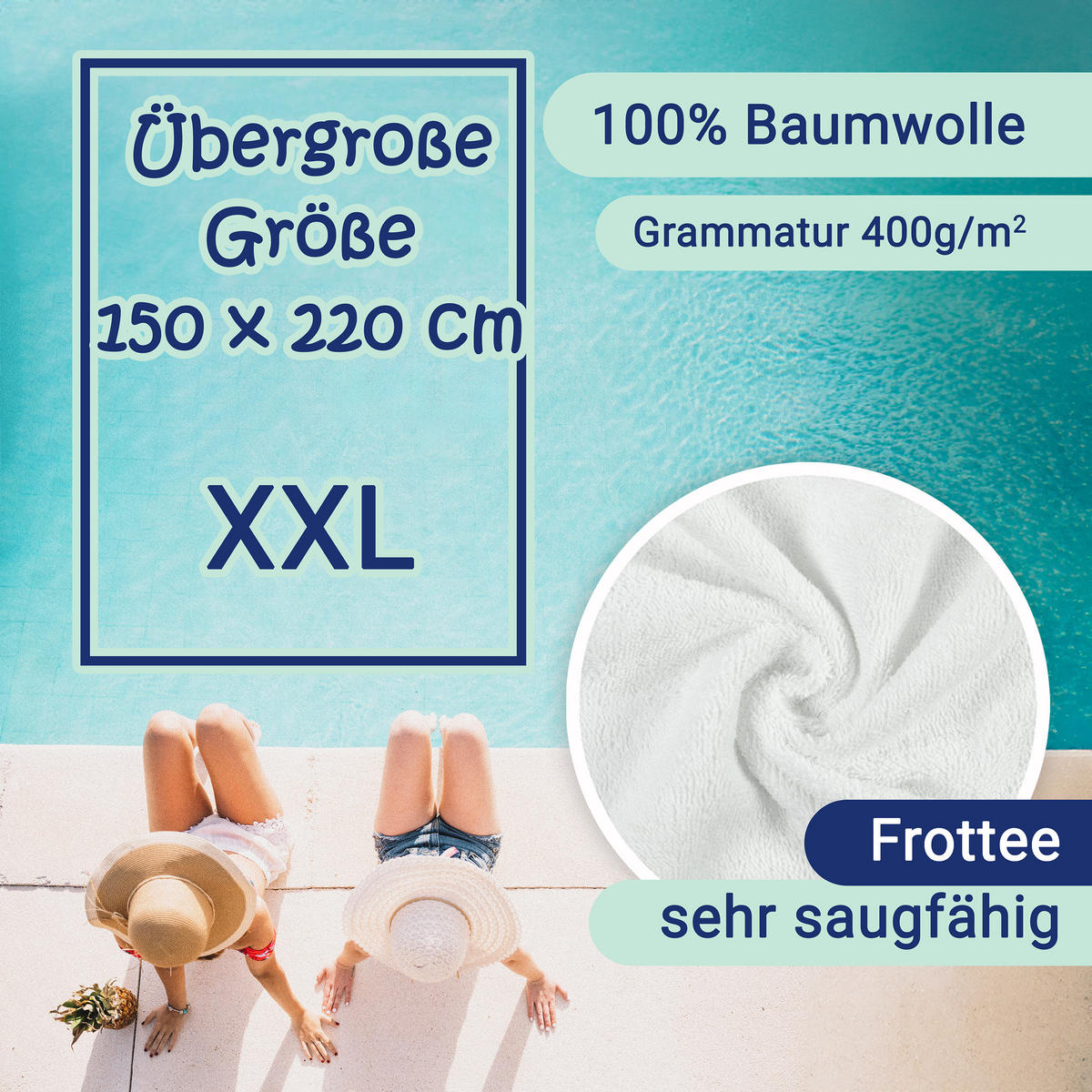 STRANDTUCH, 150x220 cm, 100% Baumwolle, Weiß - Weiß, Textil (150/220cm) - Zollner