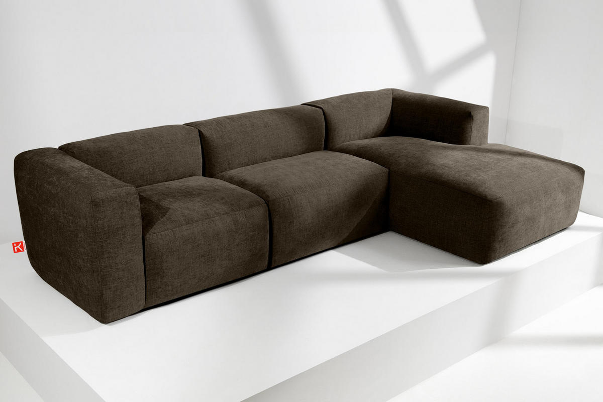 ECKMODULSOFA-RECHTS BUFFO mit extrem weicher und bequemer Sitzfläche, Gewebestoff, braun - Braun, Textil (297/180cm) - KONSIMO®