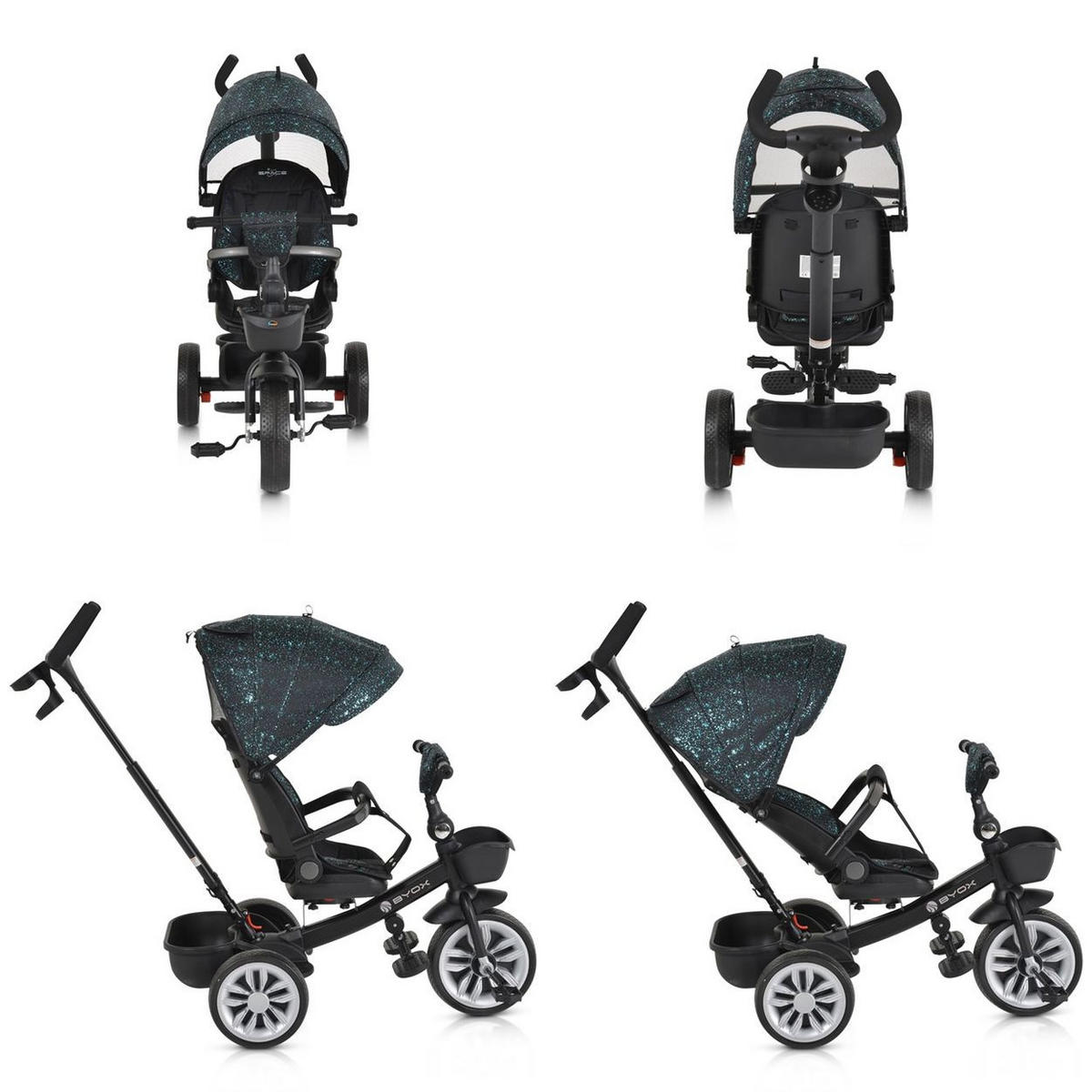 DREIRAD Space 3 in 1 grün Getränkehalter, Korb, Schiebegriff, EVA-Räder - Grün, Metall (89/51/98cm)