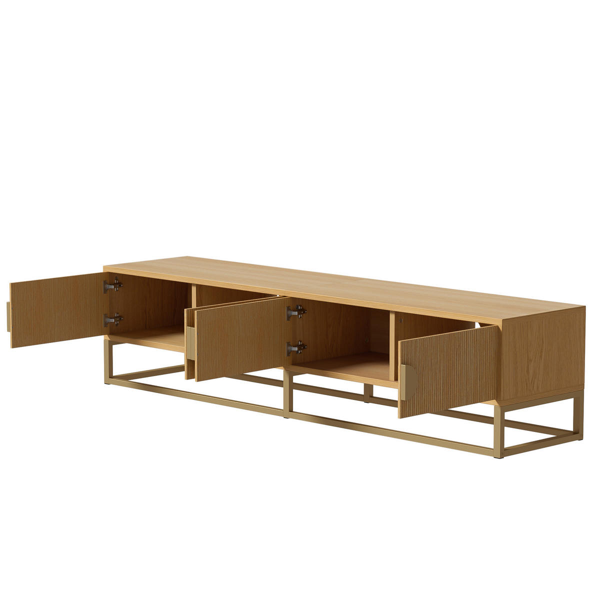 TV-BOARD aus MDF und Holzwerkstoff 180x40x40 cm Holzfarbe mit 4 Türen, Soft-Close und goldfarbenen Details - Braun, Holzwerkstoff (180/40/40cm) - Modfu