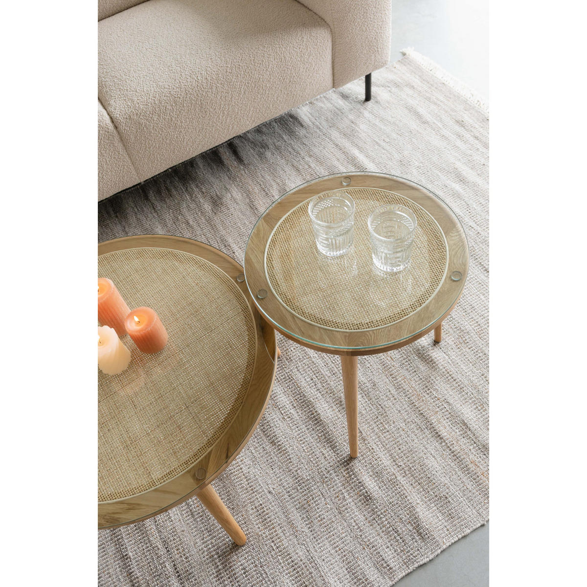COUCHTISCH Haru Rund / 70x70 cm Naturfarben - Beige, Glas (70/70/38cm) - Housecraft Living