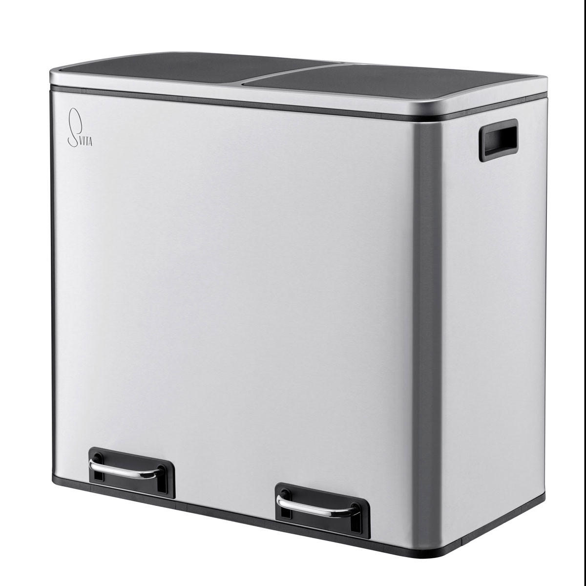 MÜLLTRENNSYSTEM TM2X24 – 48 Liter Mülleimer mit 2 Fächern (2x24L), Treteimer mit Softclose, Silber - Silberfarben, Metall (59/54.5/36cm) - SVITA