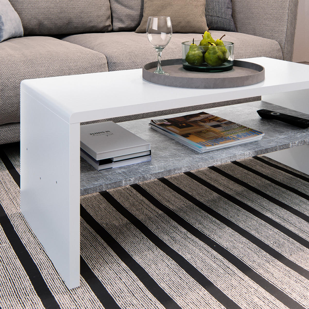 COUCHTISCH Beton/Weiß 99.6 x 39.8 cm - Weiß/Grau, Holzwerkstoff (39.8/99.6/40.1cm) - Vicco