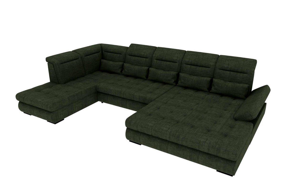 WOHNLANDSCHAFT Toscana Velours inkl. Schlaffunktion - Olivgrün, Textil (358/87/208cm) - 99rooms