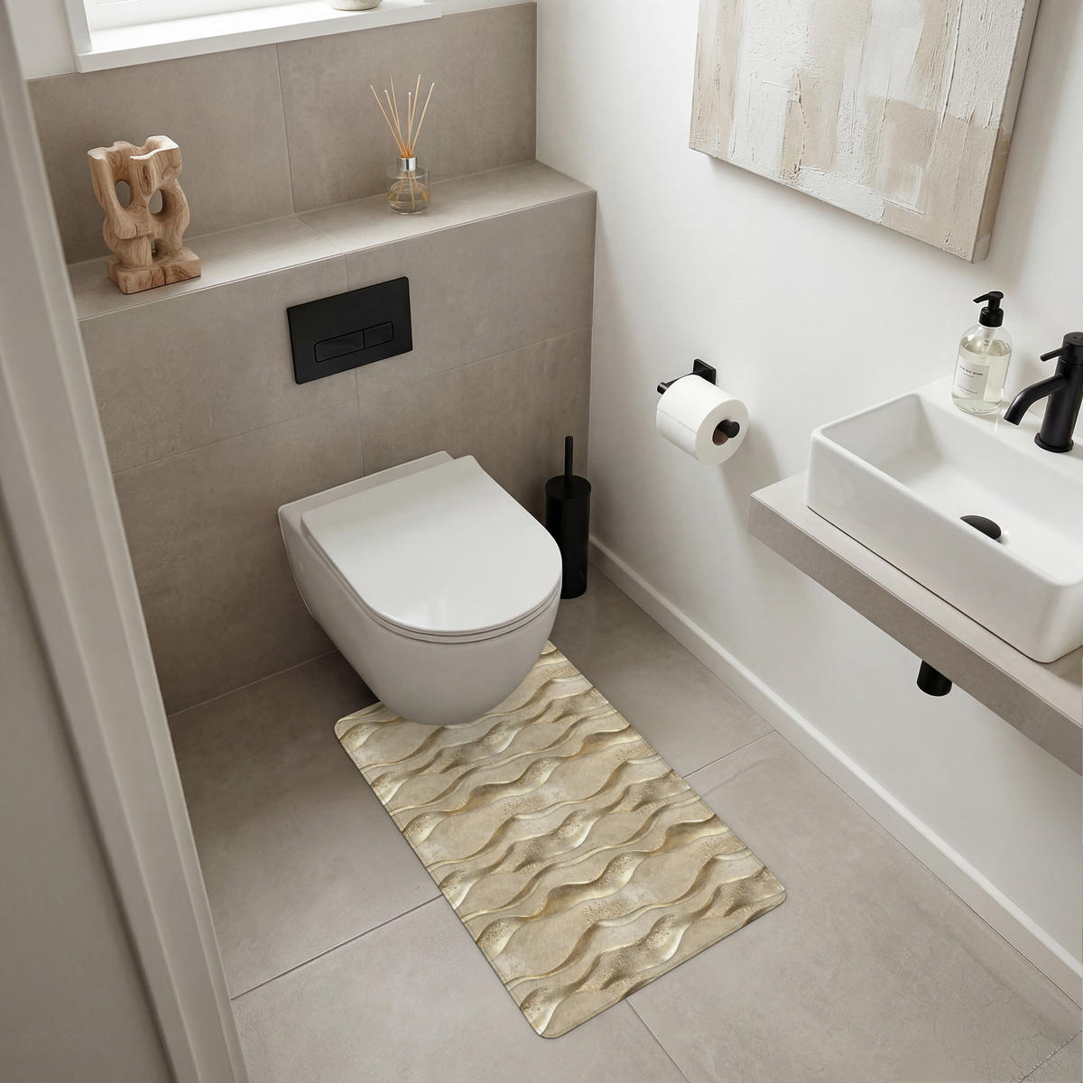 WC PŘEDLOŽKA Vlny - vzor - zlaté 50x80 cm - barva mosazi, textil/plast (50/1cm) - OnlyWow