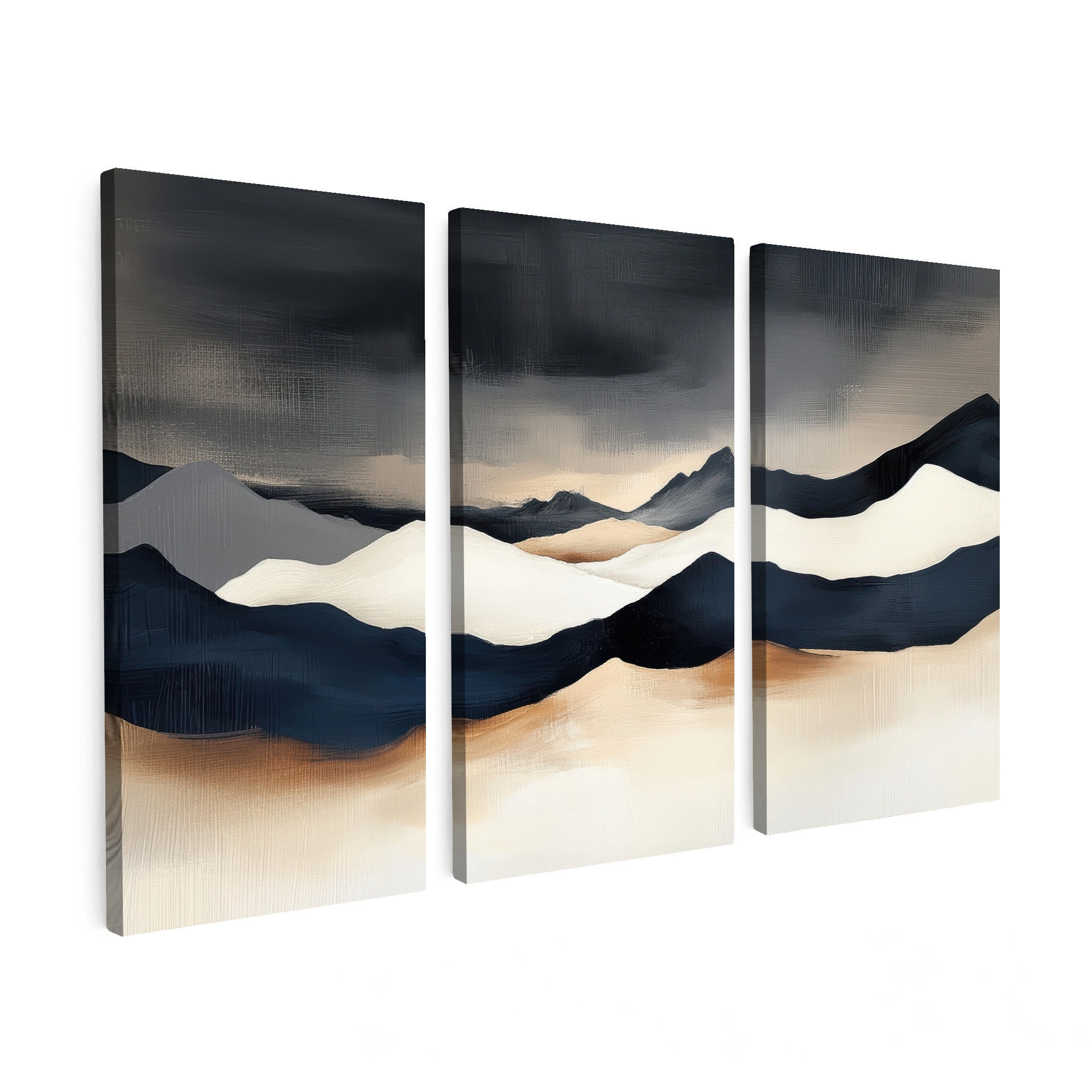 LEINWANDBILD 3er Set Landschaft - Abstrakt - Modern 180x120 cm - Dunkelblau, Textil (180/120cm) - MuchoWow