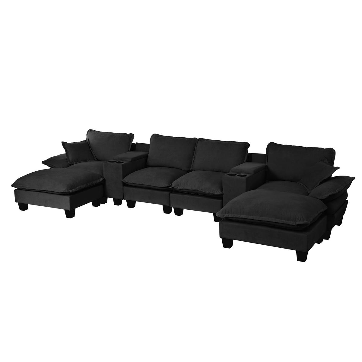 WOHNLANDSCHAFT Modulare Cloud-Couch U-Form mit USB und Stauraum, DE-42767, Schwarz - Schwarz, Holzwerkstoff (392/90/151cm) - ComfortXL