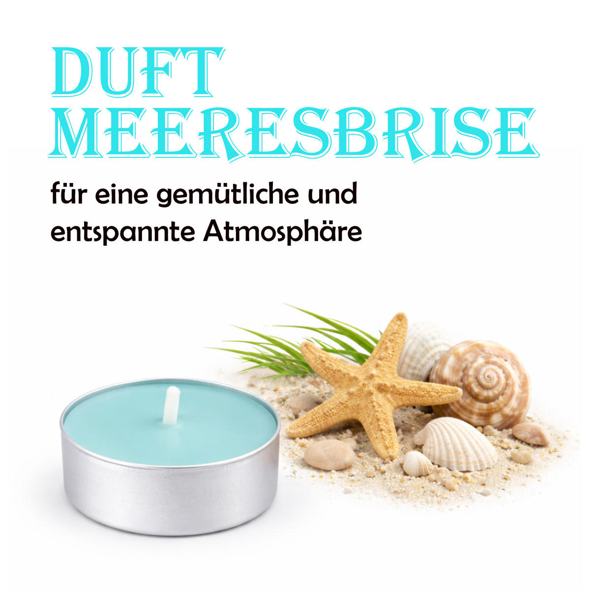 TEELICHT mit Duft - Ozean - 54er Pack - Türkis, Naturmaterialien (4/1.5/4cm) - HS Candle
