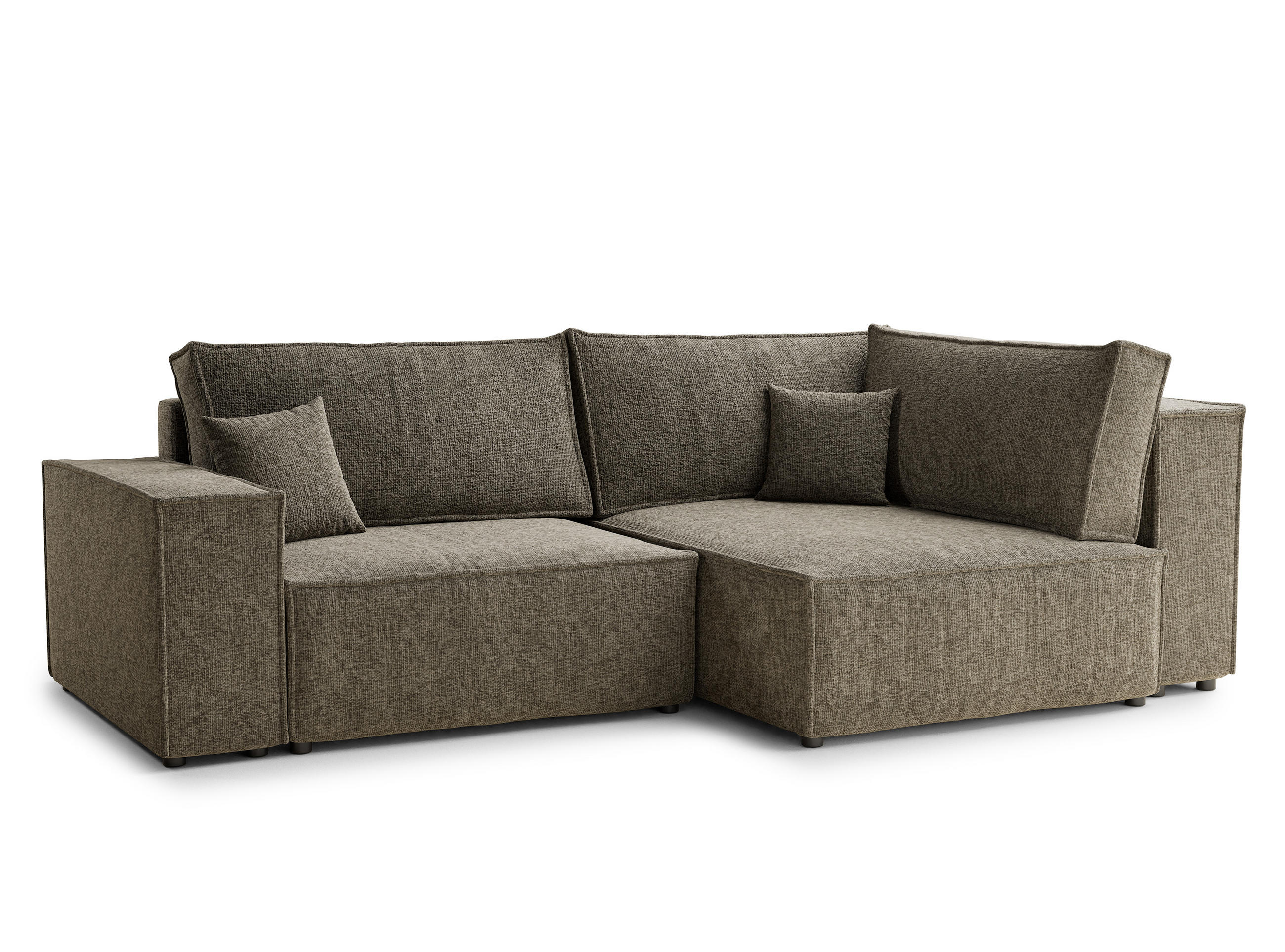 ECKSOFA MIT SCHLAFFUNKTION Tonga Taupe Chenille-Stoff - Schwarz/Braun, Holz/Holzwerkstoff (255/105cm) - Maison de Reve