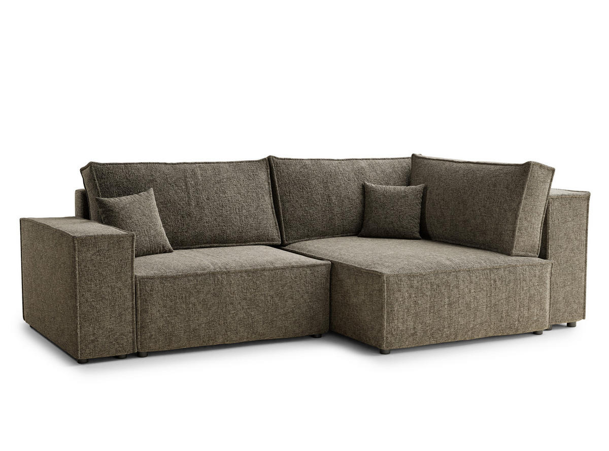 ECKSOFA MIT SCHLAFFUNKTION Tonga Taupe Chenille-Stoff - Schwarz/Braun, Holz/Holzwerkstoff (255/105cm) - Maison de Reve