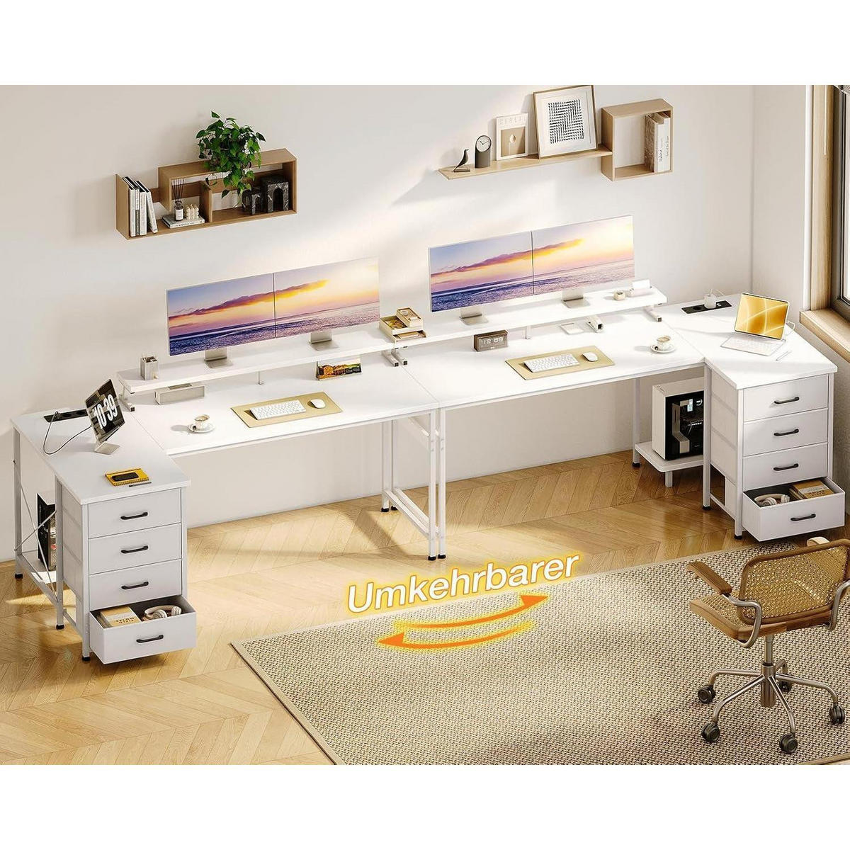ECKSCHREIBTISCH Weiß mit Stauraum 160 x 80 cm - Weiß, Holzwerkstoff (80/160/84.7cm)