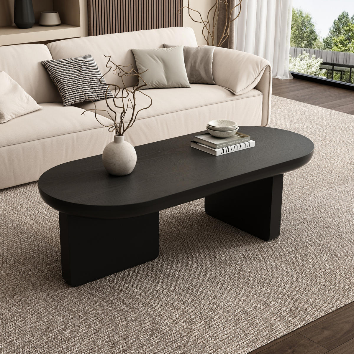 COUCHTISCH oval 119,7 x 49,8 x 35,5 cm Schwarz MDF - Schwarz, Holzwerkstoff (119.7/49.8/35.5cm) - Meubliv
