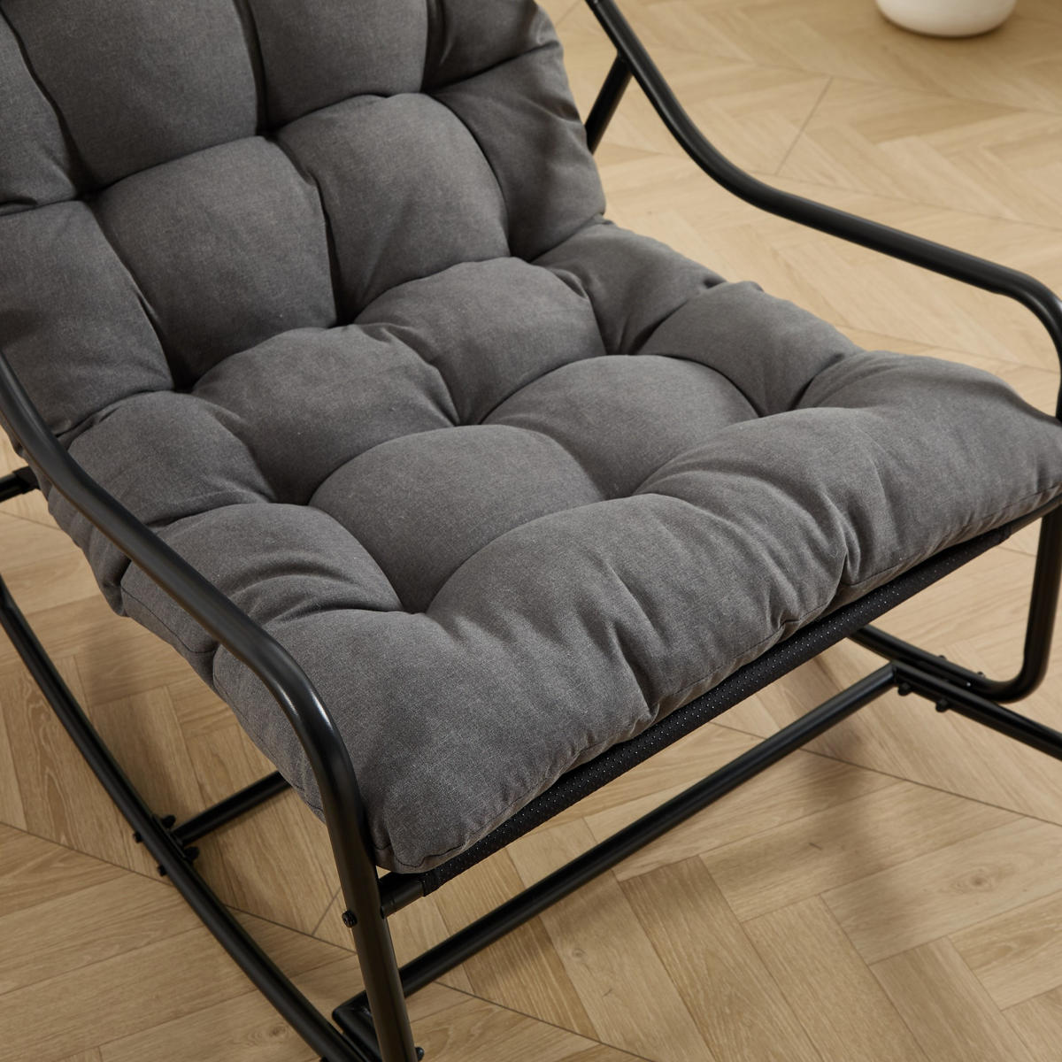 SCHAUKELSTUHL,SCHAUKELSESSEL mit Fußstütze, gepolstertem Kissen,Polyester,Grau - Grau, Kunststoff/Metall (75/82/116cm) - LVHOM