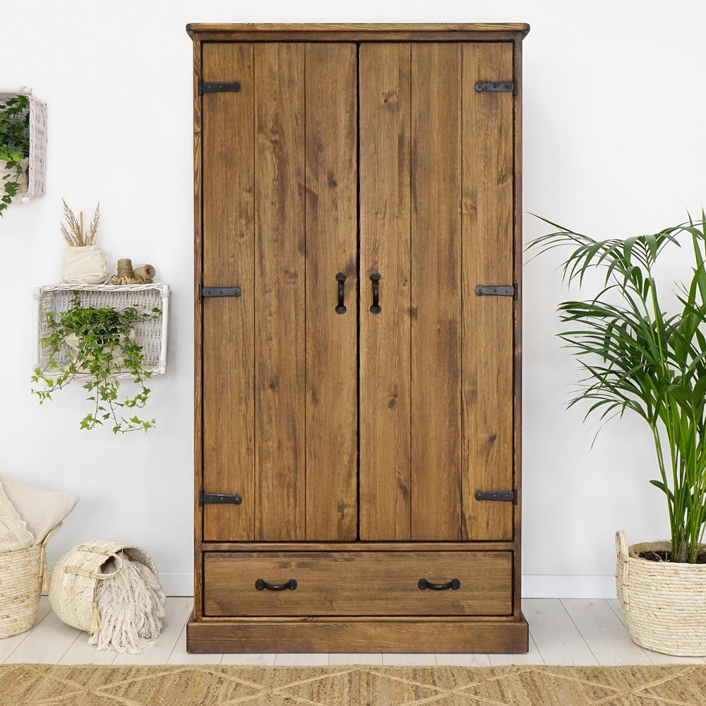 KLEIDERSCHRANK aus Massivholz Rustyk 2D - Dunkelbraun/Schwarz, Holz (105/190/60cm) - Seart