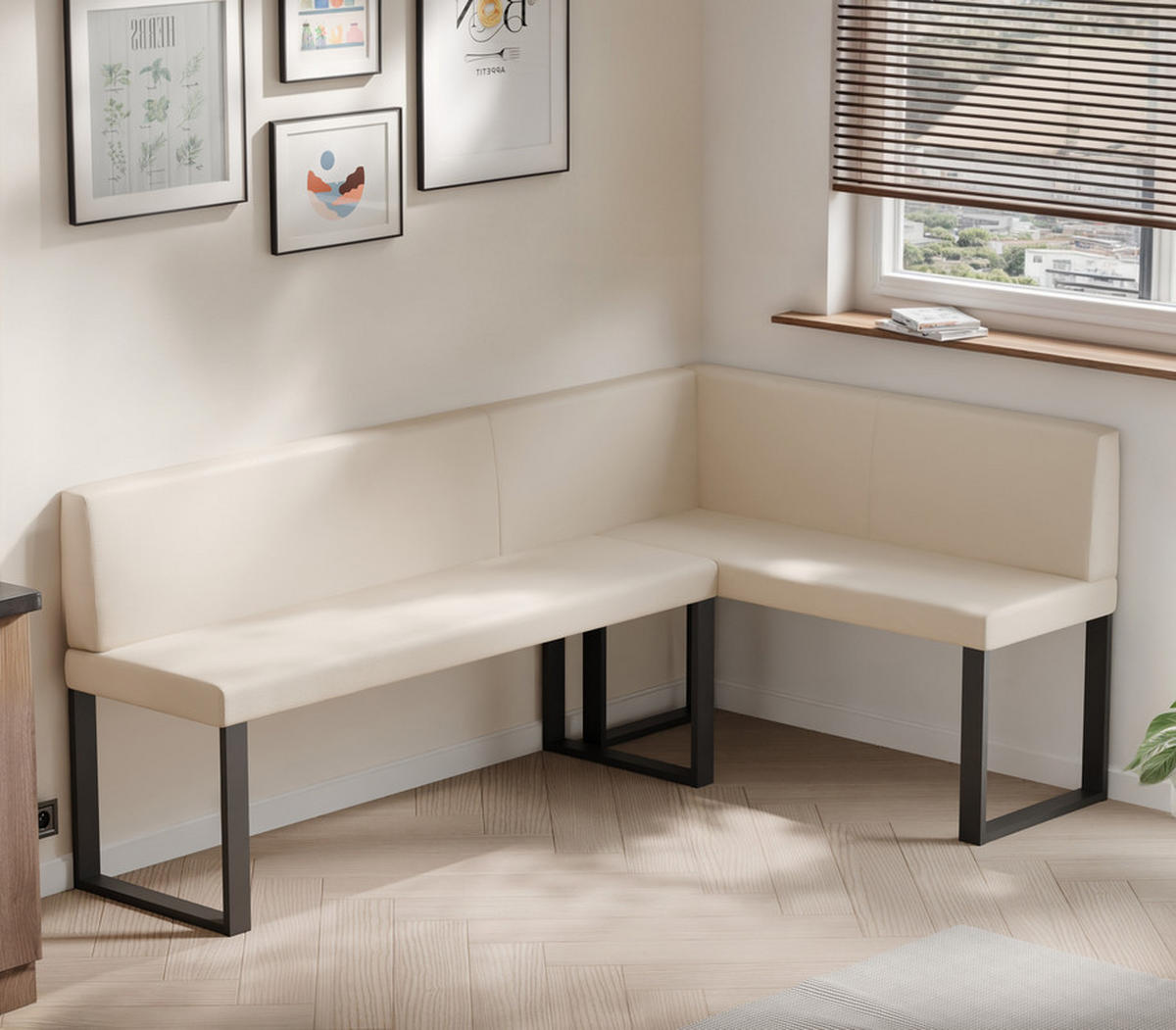 ECKBANK rechts SANA U Kunstleder glatt, 142/196 cm Beige - Beige, Kunststoff/Textil (142/196cm) - Idohome