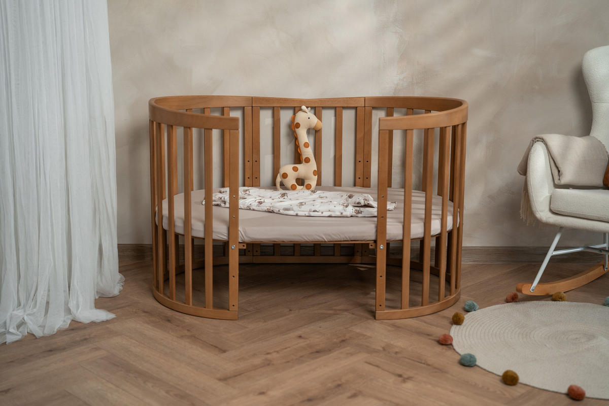 PĂTUȚ bebe Vintage oval 7in1 cu saltea - maro, material textil/lemn (73/125cm) - waldin