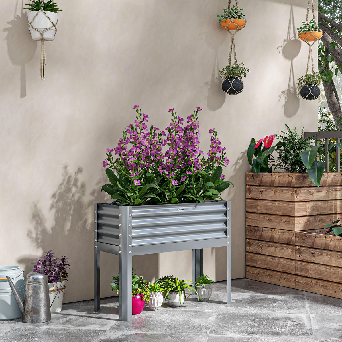 HOCHBEET, Silber, Stahl - Silberfarben, Metall (45/80/100cm) - Outsunny