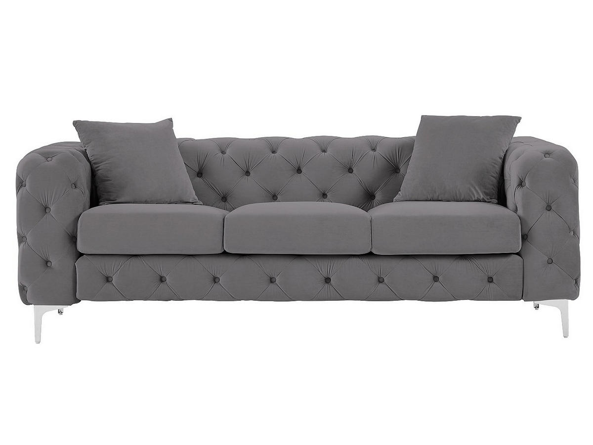 CHESTERFIELD-SOFA 3-Sitzer - Anthrazit - Samt - EDWINA - Anthrazit, Textil (220/76/91cm) - Vente-Unique
