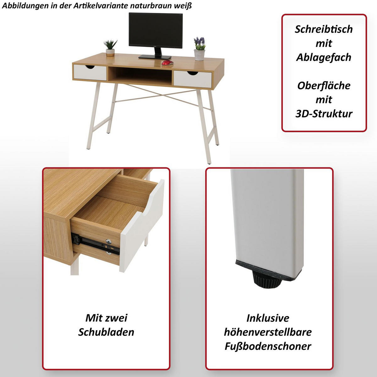 SCHREIBTISCH rechteckig Buche Dekor - Buchefarben, Holz (60/120/76cm) - MCW