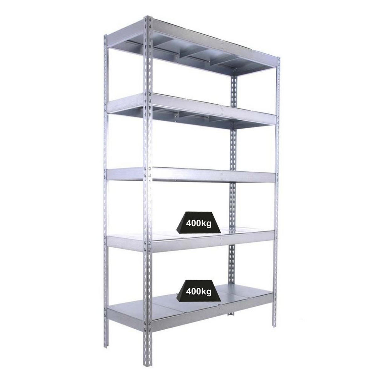 SCHWERLASTREGAL BIG METAL YETI FIVE | HxBxT 200x120x45cm | Fachlast 400kg | Verzinkt - Silberfarben, Metall (120/200/45cm) - PROREGAL