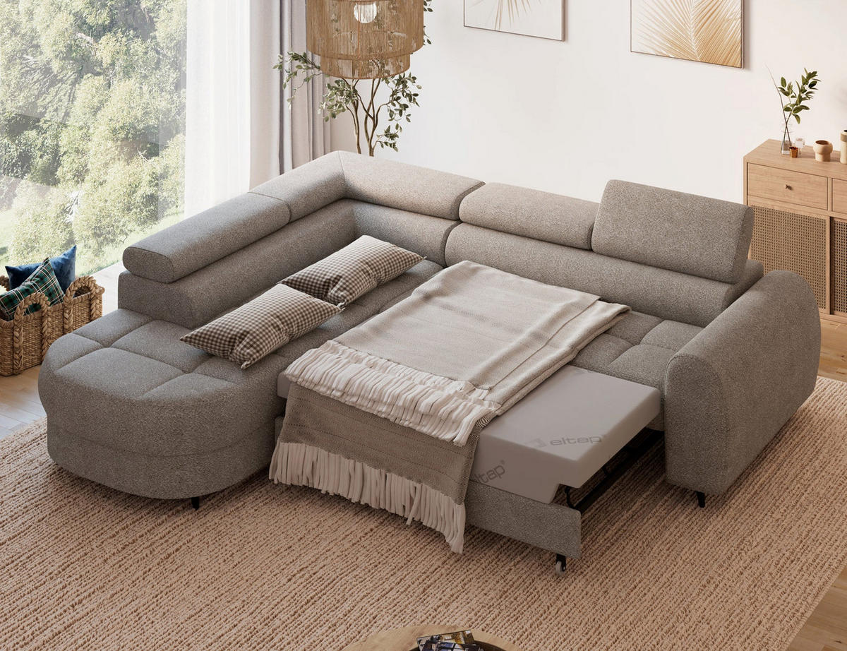 ECKSOFA Vesteria mit Schlaffunktion und Bettkasten – Modernes Design, verstellbare Kopfstützen und hoher Sitzkomfort - Braun, Kunststoff (279/72cm) - Wohnideebilder