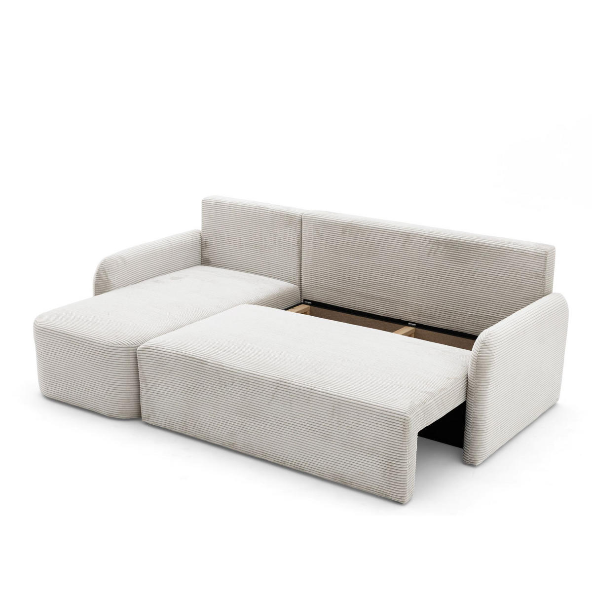 ECKSOFA CASPER L Links mit Schlaffunktion 132x198 Cord Creme - Creme/Schwarz, Holz/Kunststoff (217/145cm) - NACANAPA