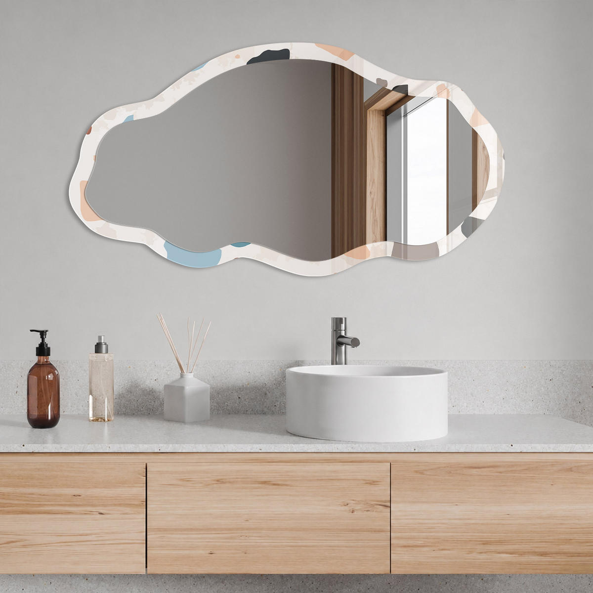 SPIEGEL 90x45 cm asymmetrisch mit Druck - Künstlerischer Terrazzo - Transparent, Glas (45/90/0.4cm) - TULUP