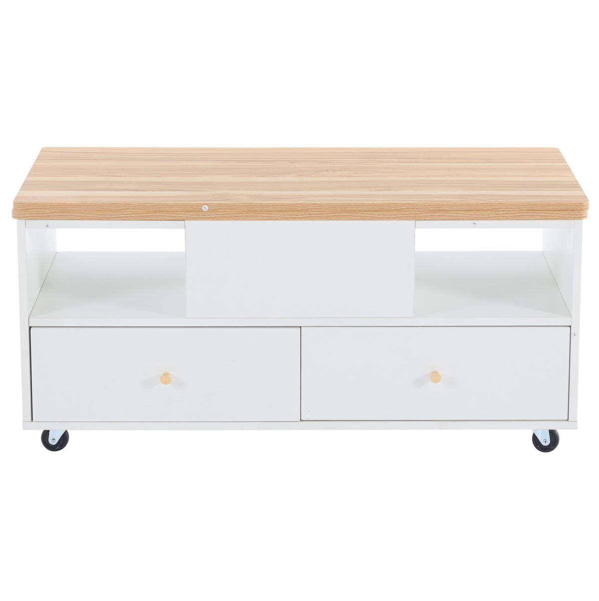 COUCHTISCH höhenverstellbar mit 4 Schubladen 100 x 50 cm MDF Holzfarbe Weiß - Braun, Wellpappe (100/50/47.5cm) - Meubliv