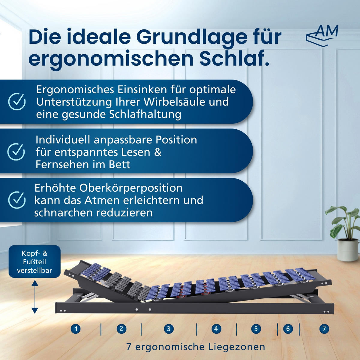 TELLERLATTENROST VERSTELLBAR 140/200 cm - Blau/Dunkelgrau, Holz (140/200cm) - AM Qualitätsmatratzen