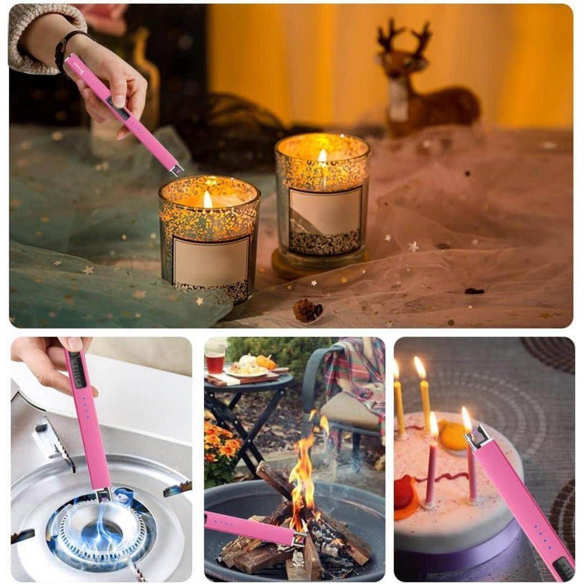 ELEKTRISCHES Feuerzeug Rosa Wiederaufladbar USB Plasma Winddicht - Pink, Kunststoff (4.1/1.4/19.2cm)