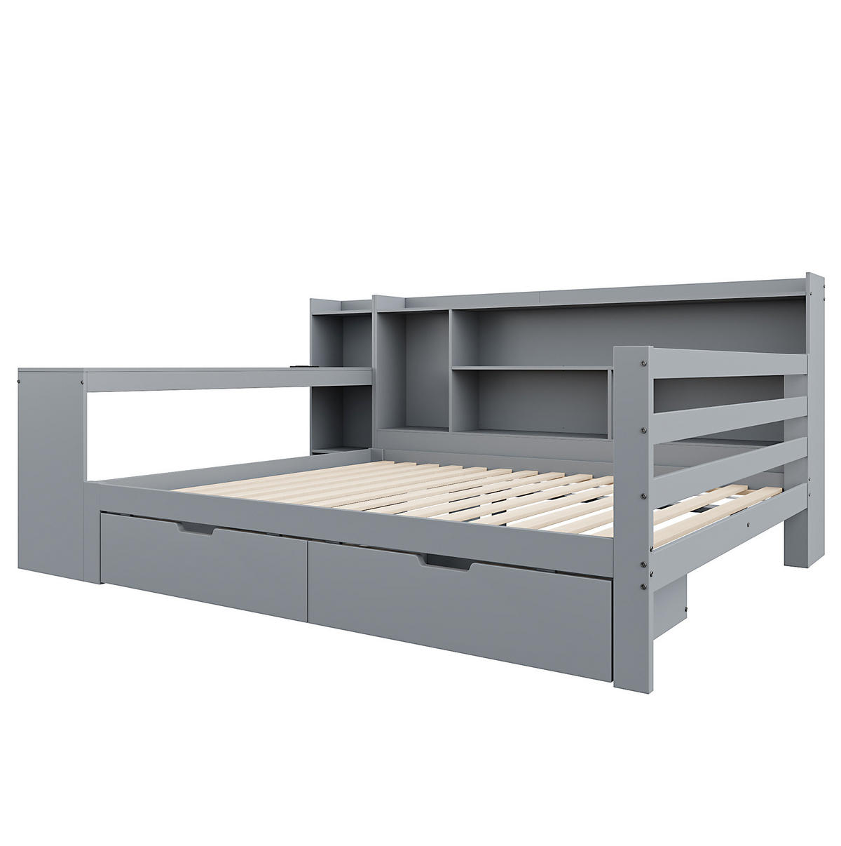 BETT aus Massivholz 140/200 cm mit Schreibtisch und Regalen grau - Grau, Holz (140/200cm) - OKWISH