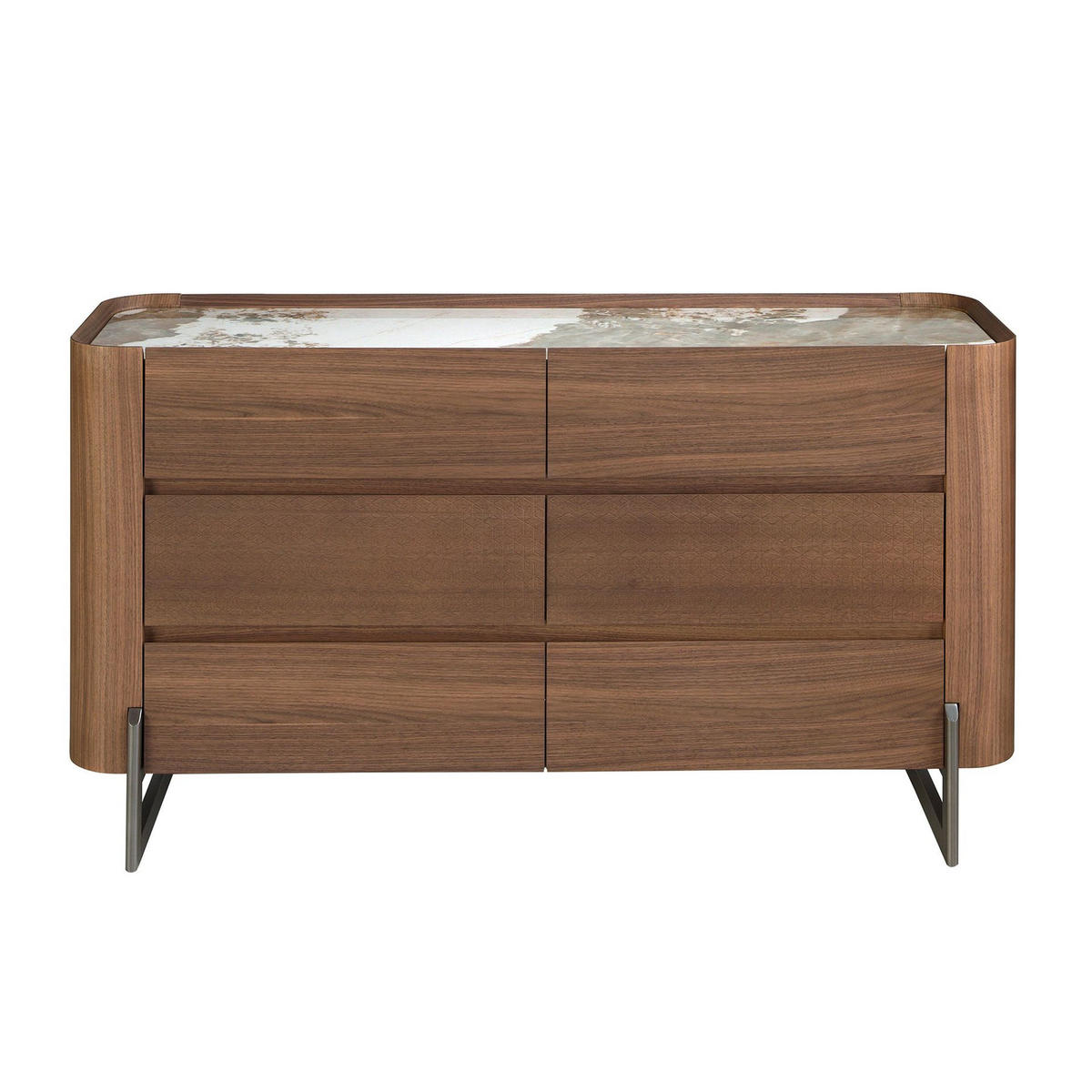 KOMMODE Kommode aus Nussbaum und dunklem Metallstahl mit Porzellanmarmorplatte 145/45/78 cm - Walnussfarben/Weiß, Holz (145/78/45cm) - ANGEL CERDA