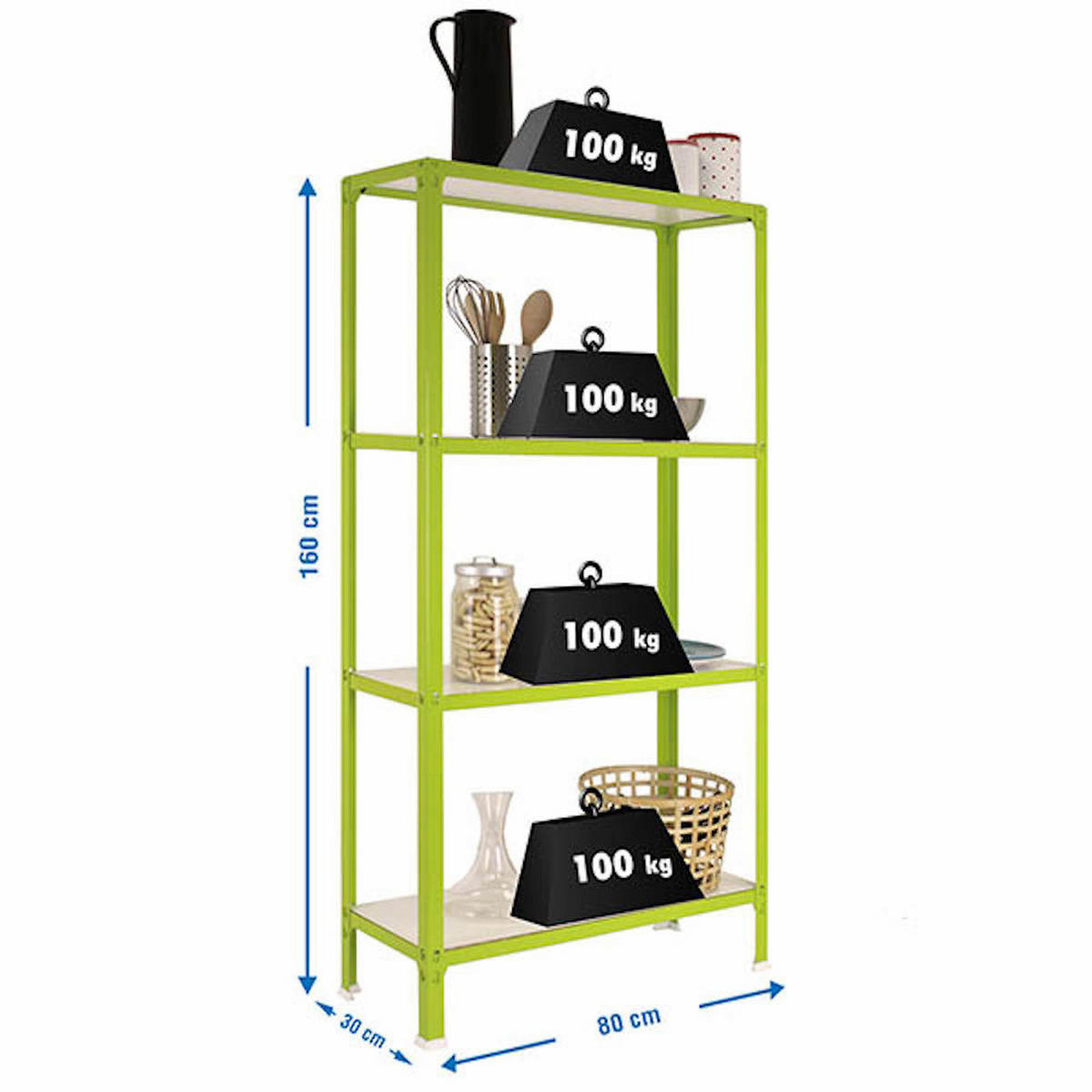 WOHNREGAL Living Koala Wood mit 4 Fachböden HxBxT 160 x 80 x 30 cm Grün/Weiß - Grün, Metall (80/160/30cm) - PROREGAL