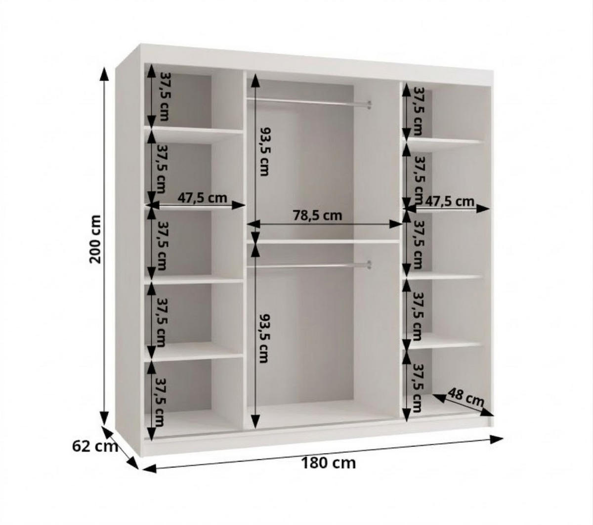 SCHIEBETÜRENSCHRANK mit Spiegel ULTRA 200/180/62 3-türig - Silberfarben/Weiß, Holz (180/200/62cm) - MÖBEL KRYSPOL
